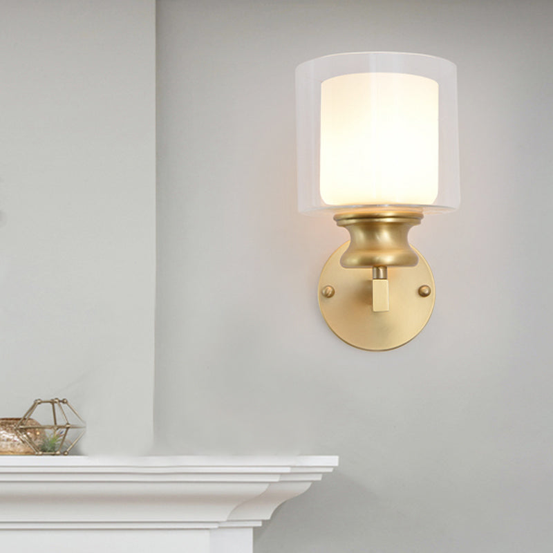 Contemporary Brass Wall Mounted Light Fixture For Living Room - Armed Sconce With Metal Frame & 1