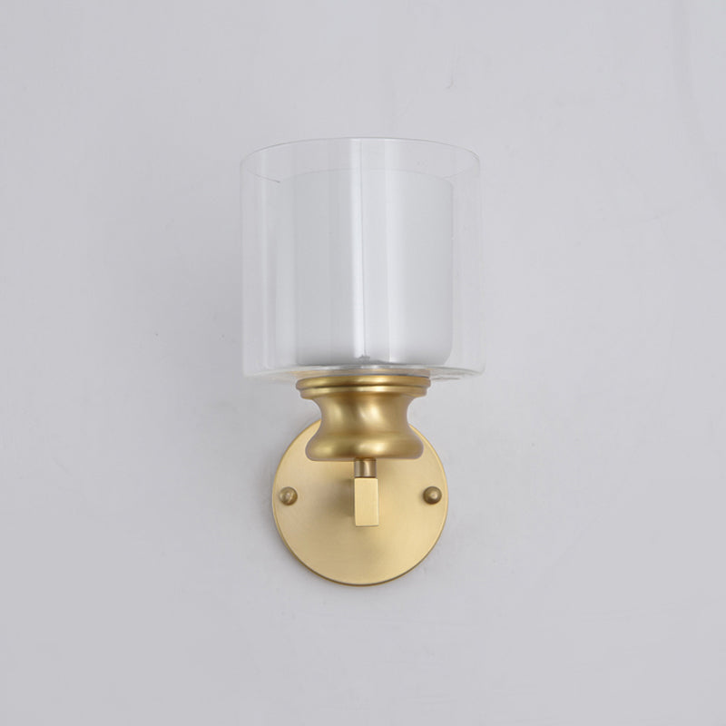 Contemporary Brass Wall Mounted Light Fixture For Living Room - Armed Sconce With Metal Frame & 1