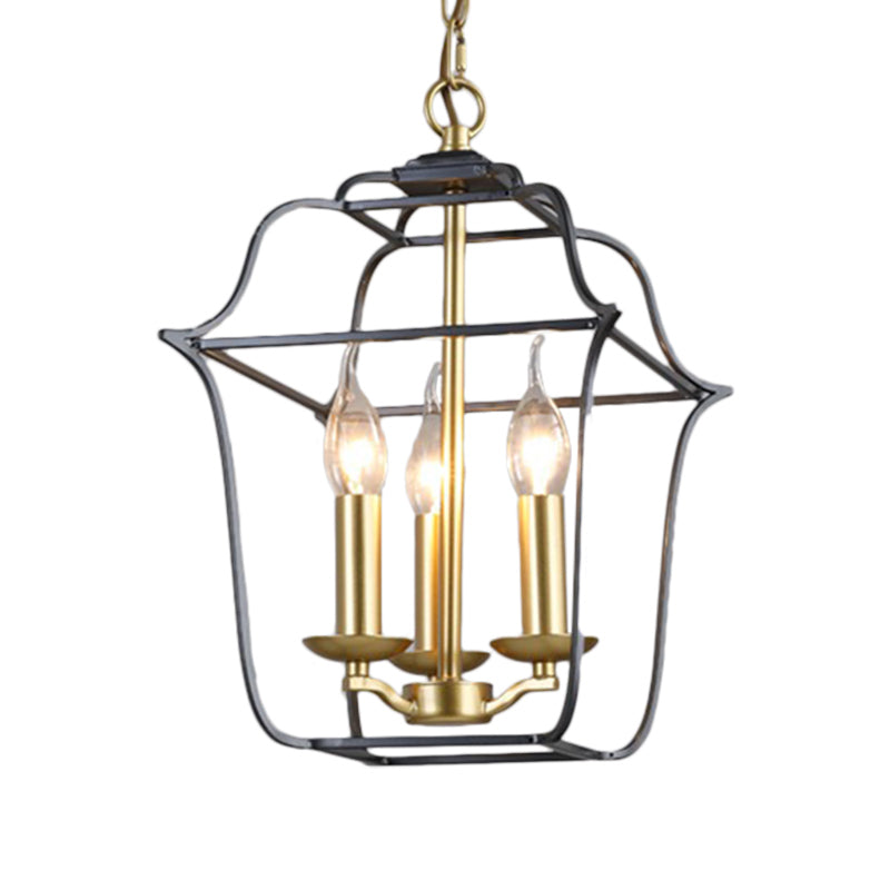 Traditional Style Metal Cage Pendant Light With 3/4 Hanging Heads - Gold Finish
