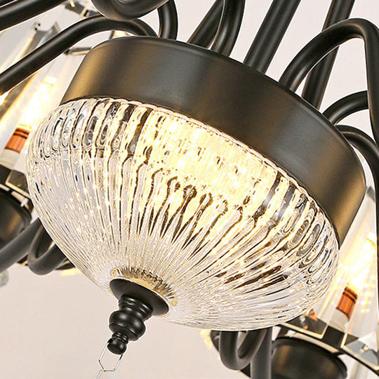 Modern Crystal Ceiling Chandelier With Tapered Design - Black Pendant Light Kit (3/6/8 Heads