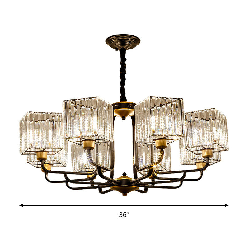 Modern Crystal Chandelier - Square Pendant With 4/6/8 Bulbs Black Hanging Light Fixture