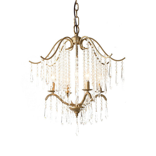 Modern Crystal Waterfall Chandelier - Brass Ceiling Hanging Light, 3/4 Bulbs, 18.5"/22.5" Wide
