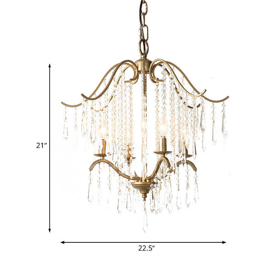Modern Crystal Waterfall Chandelier - Brass Ceiling Hanging Light, 3/4 Bulbs, 18.5"/22.5" Wide