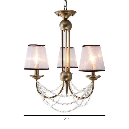 Contemporary Conical Pendant Chandelier With Crystal Bead - Brass Hanging Light Fixture 3/6 Fabric