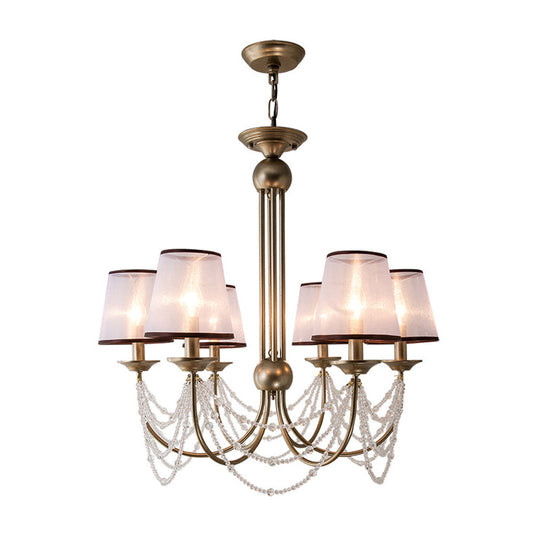 Contemporary Conical Pendant Chandelier - Fabric, Brass, Crystal Bead - 3/6 Bulbs - 21"/28" Wide