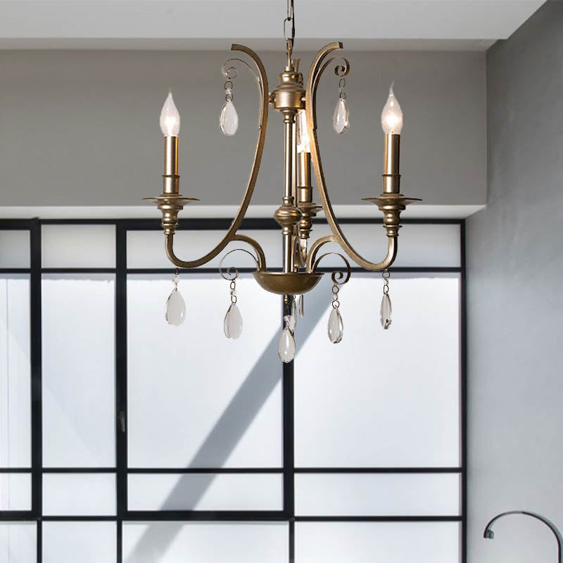 Modern Teardrop Crystal Chandelier Pendant Light With Brass Finish And Shade Options / Shadeless