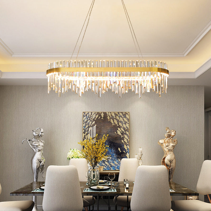 Modern Crystal LED Gold Chandelier - 1-Tier Pendant Light for Dining Room