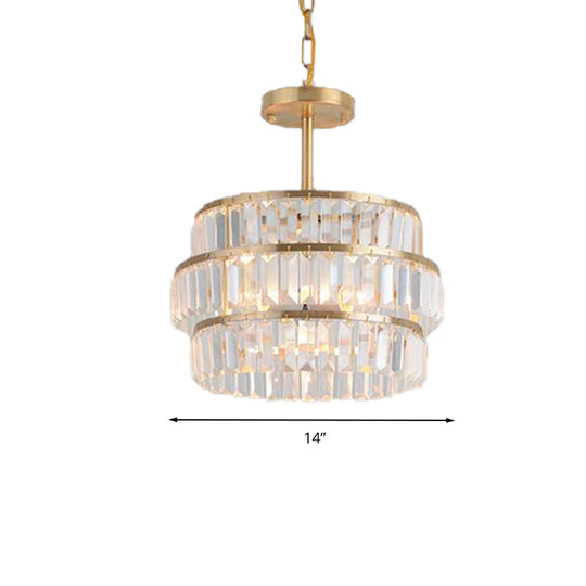 Modern Brass Chandelier With Cut Crystal Suspension And 3 Bulbs