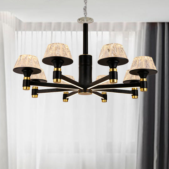 Modernist Crystal Cone Chandelier | Black Pendant Light With 6/8/12 Bulbs Width Options: