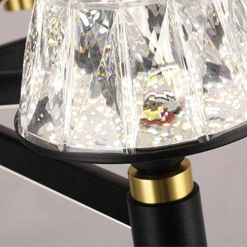 Modernist Crystal Cone Ceiling Chandelier - 6/8/12 Bulbs - Black - 27.5"/33.5"/37.5" Wide - Hanging Pendant Light