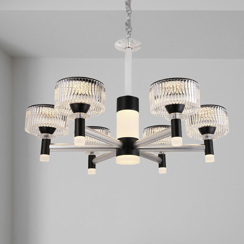 Contemporary Crystal Drum Chandelier With 6/8/12 Black Beveled Heads
