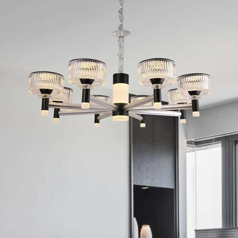 Contemporary Crystal Drum Chandelier With 6/8/12 Black Beveled Heads 8 /
