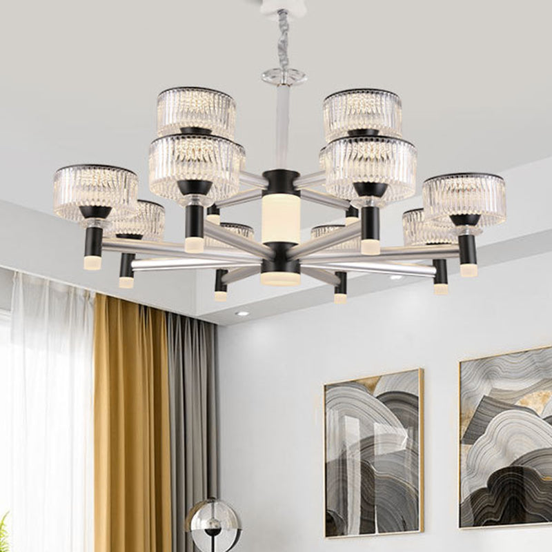 Contemporary Crystal Drum Chandelier With 6/8/12 Black Beveled Heads 12 /
