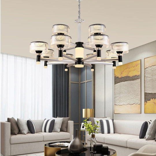 Contemporary Crystal Drum Chandelier With 6/8/12 Black Beveled Heads