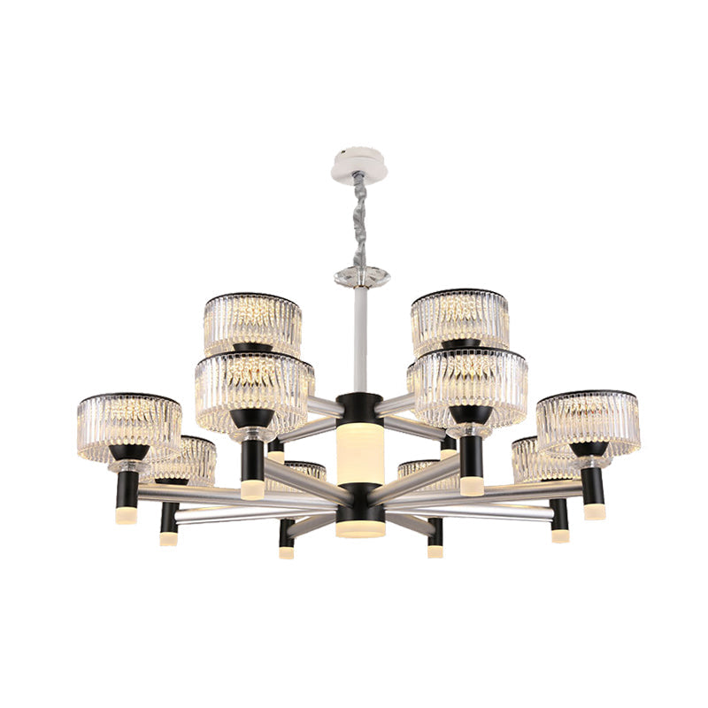 Contemporary Black Crystal Drum Chandelier Lamp - 6/8/12 Heads Suspended Lighting Fixture