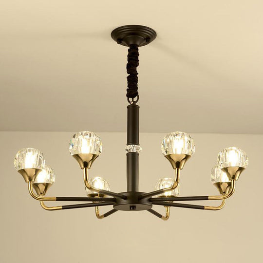 Modernist Beveled Crystal Pendant Chandelier With 6/8/10 Bulbs - Brass Ceiling Hanging Light