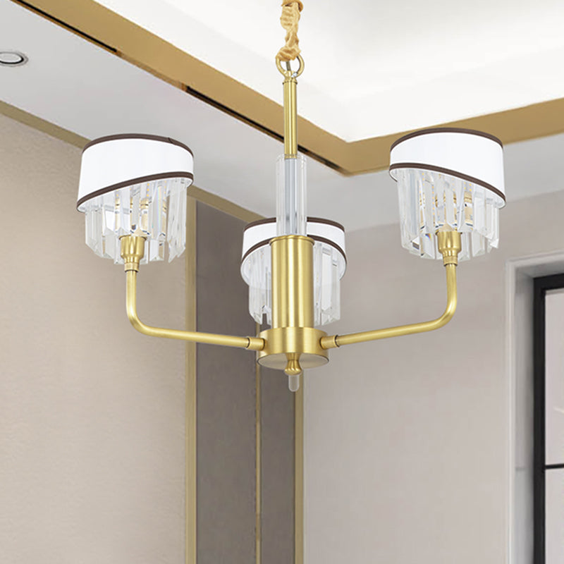 Chic 3-Head Brass Chandelier With Crystal Shade - Modern Hanging Light Kit