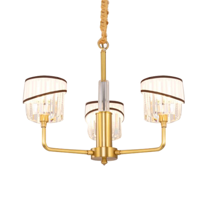 Chic 3-Head Brass Chandelier With Crystal Shade - Modern Hanging Light Kit