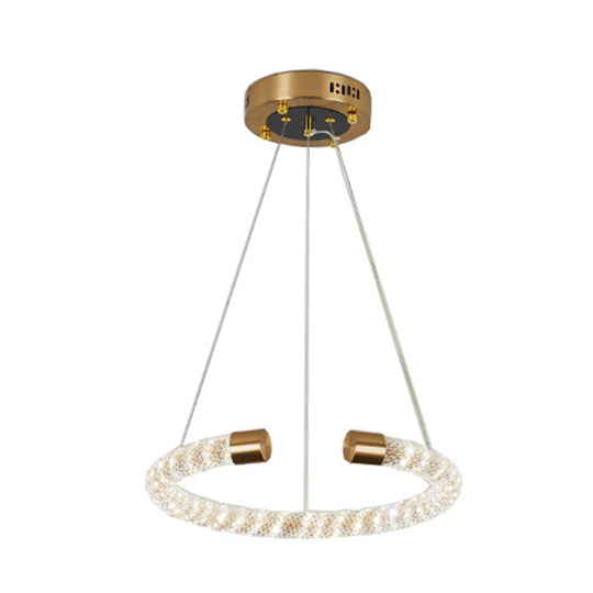 Contemporary Crystal Led Brass Suspension Pendant Light - Circular Hanging Chandelier 16/23.5/31.5