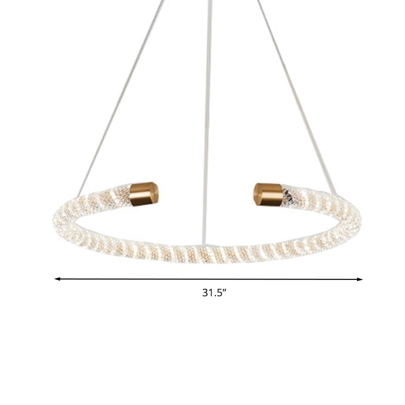 Contemporary Crystal Led Brass Suspension Pendant Light - Circular Hanging Chandelier 16/23.5/31.5