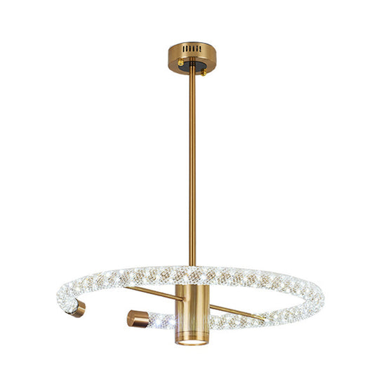 Contemporary Crystal Led Brass Circle Chandelier - 16/23.5 Wide