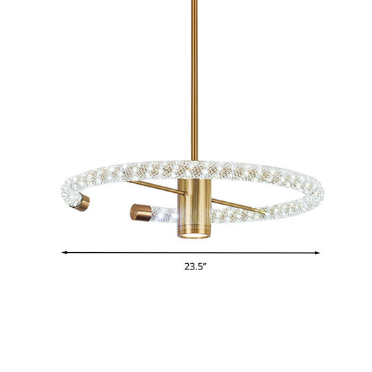 Contemporary Crystal Led Brass Circle Chandelier - 16/23.5 Wide
