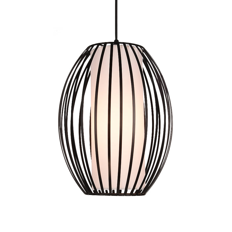 Black Single-Light Oval Iron Pendant Ceiling Light - Simplicity Meets Style