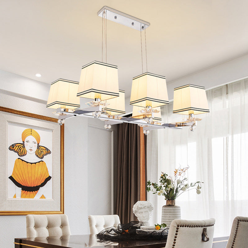 Traditional Island Pendant Light Kit - Square White Fabric 6/8 Lights Ideal For Dining Rooms 6 /