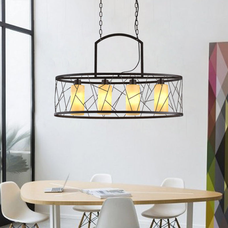 Classic Black Metal Rectangle Island Ceiling Light With 4 Hanging Lamps For Dining Room