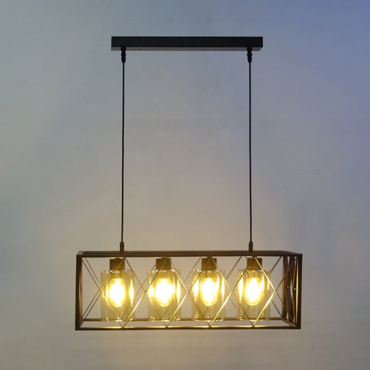 Traditional Black Metal Pendant Island Light With Cross Framed Box Design - Ideal For Dining Room