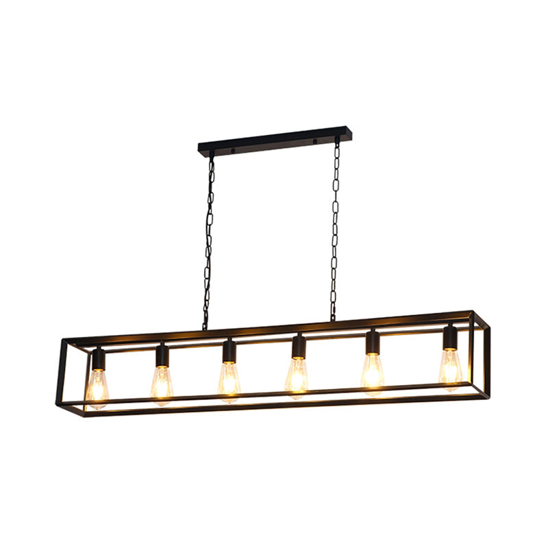 Rectangle Island Pendant: Black/Brass Classic Metal 5/6 Bulbs - Perfect For Dining Room Ceiling