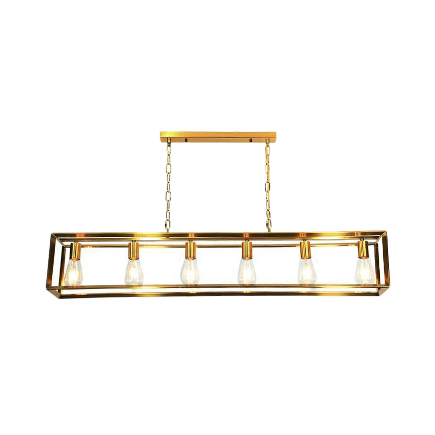 Rectangle Island Pendant: Black/Brass Classic Metal 5/6 Bulbs - Perfect For Dining Room Ceiling