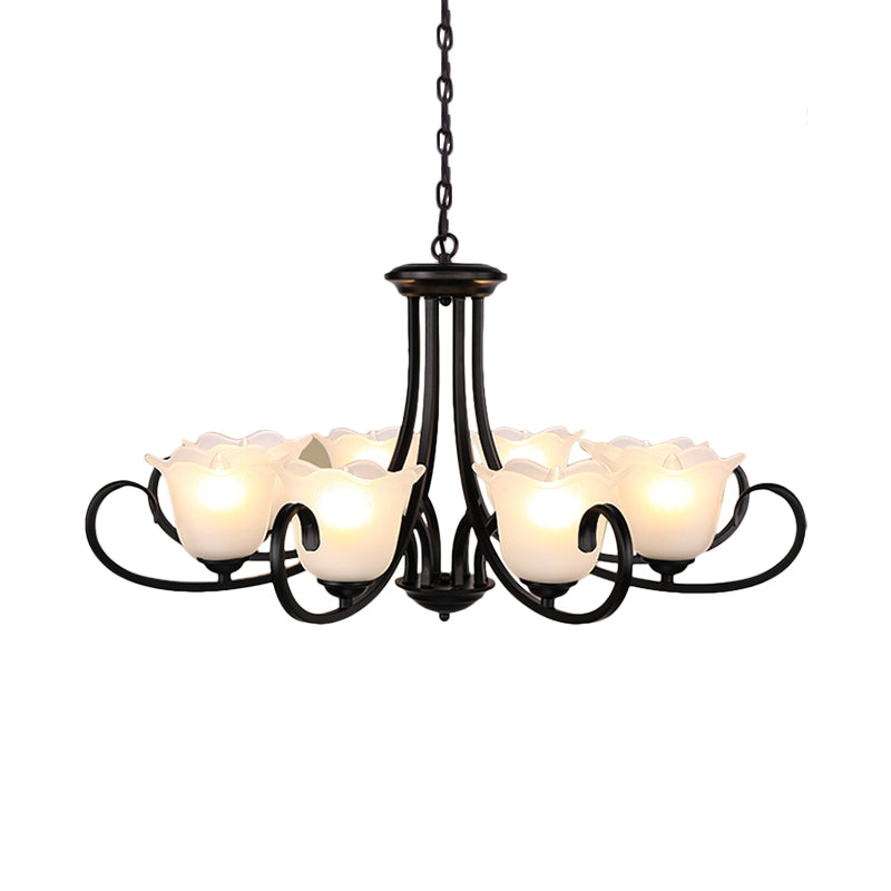 Flared Shade Frosted Glass Ceiling Lamp With Traditional Bedroom Chandelier Pendant Light - Black