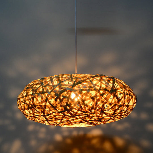 Handcrafted Bamboo Pendant Lighting - Traditional Style Hanging Lamp Kit With Wood Lampholder