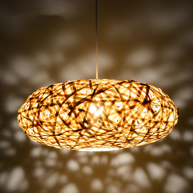 Traditional Bamboo Handmade Pendant Lighting with 1 Bulb - Wood Hanging Lamp Kit - 12"/16"/19.5" Wide