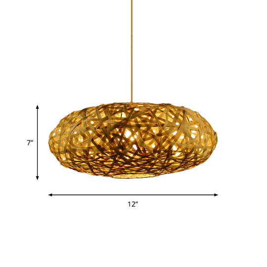 Traditional Bamboo Handmade Pendant Lighting with 1 Bulb - Wood Hanging Lamp Kit - 12"/16"/19.5" Wide
