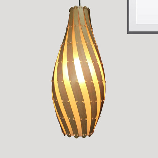 Wooden Jar Pendant Lamp With Beige Shade - Perfect For Restaurant Ceiling Lighting Wood / 8