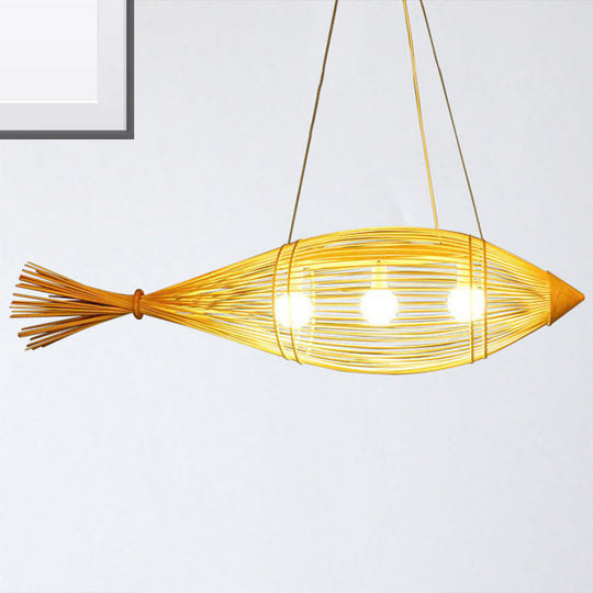 Retro Bamboo Wide Weave Pendant: 12/16 Natural Wood Hanging Light Fixture W/ 1 Bulb / 12