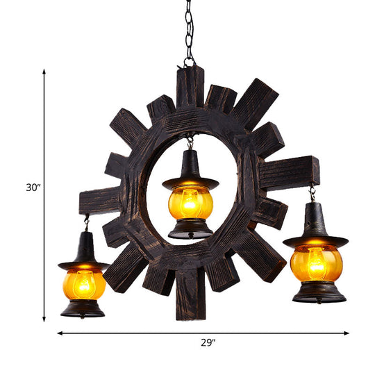 Amber Glass Black Kerosene Chandelier With 3 Lights For Living Room Ceiling