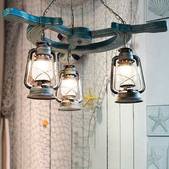 Modern 3-Light Blue Industrial Chandelier With Clear Glass Shade For Living Room