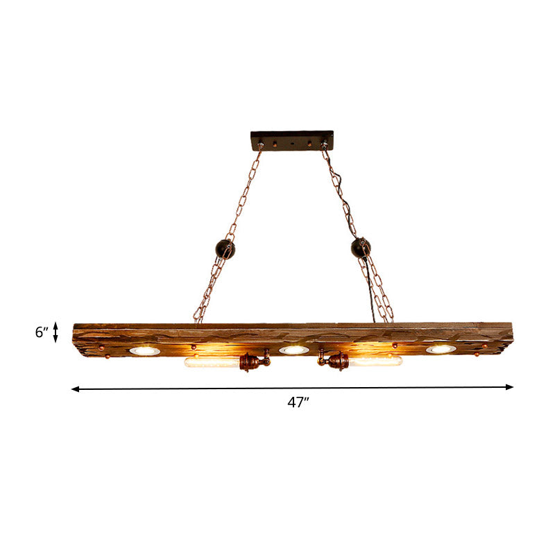 Vintage 2-Light Wood Pendant Light For Restaurant Ceilings: Rectangle Island Lighting