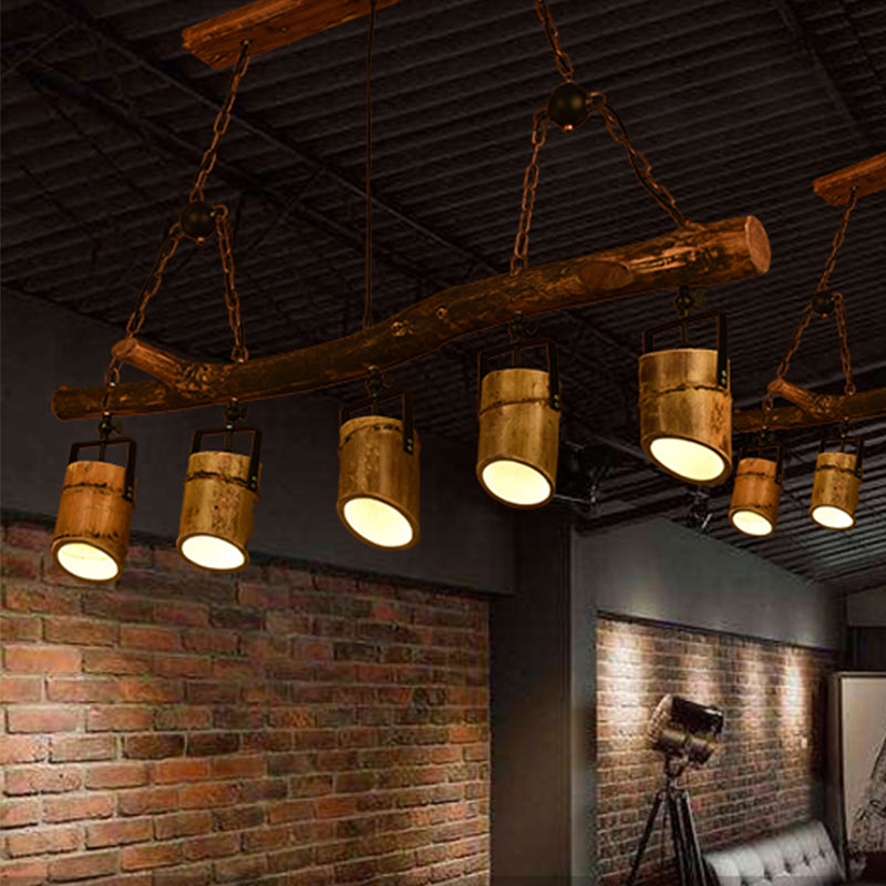 Farmhouse Bamboo Pendant Light- Wood Linear Island Lamp With 5 Lights Ideal For Restaurants