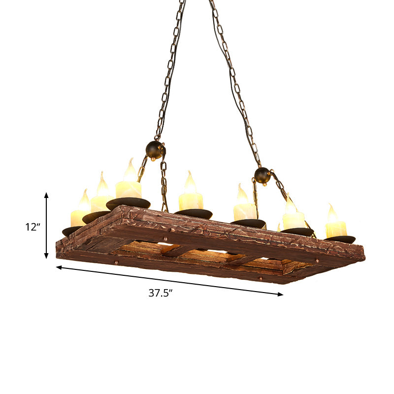 Yellow Wood Island Pendant Light With 14 Bulbs - Warehouse Style