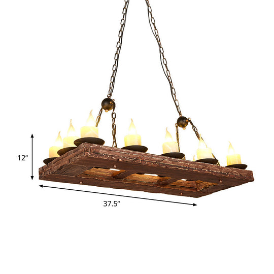 Yellow Wood Island Pendant Light With 14 Bulbs - Warehouse Style