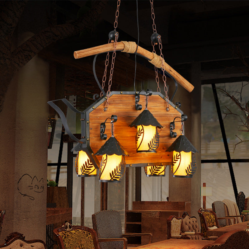Retro Ship-Shaped Island Lamp - Black Metallic Hanging Light Fixture For Restaurants 6 Lights White