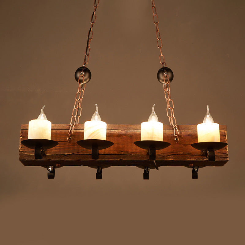 Vintage Wood Candelabra Chandelier - 8-Light Pendant Fixture For Restaurants
