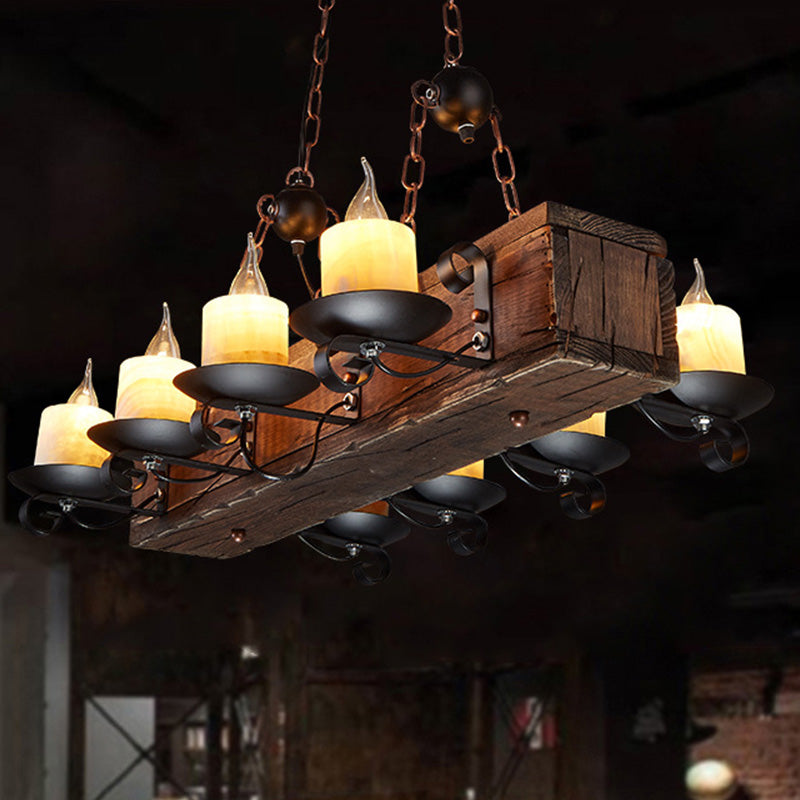 Vintage Wood Candelabra Chandelier - 8-Light Pendant Fixture For Restaurants