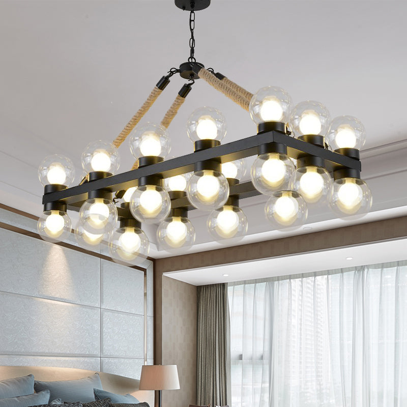 Industrial-Style Black Molecular Chandelier With 24 Clear Glass Lights For Dining Room Or Island
