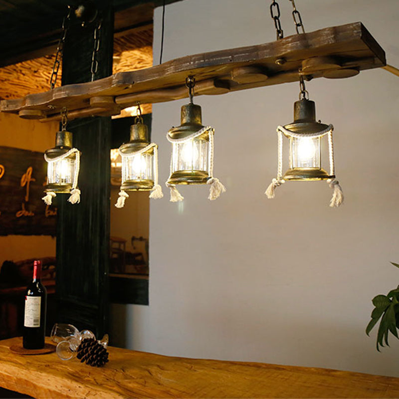 Vintage Clear Glass Kerosene Chandelier: Dark Wood Island Lamp With 4 Lights