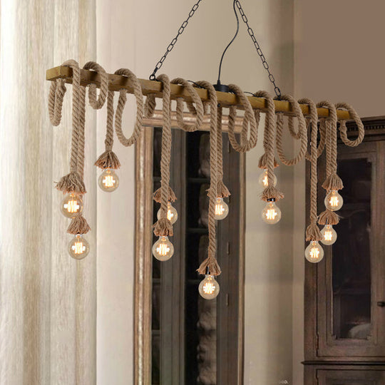 Industrial-Style Wood Beige Island Chandelier - 8-Light Linear Pendant Lamp For Dining Room 8 /